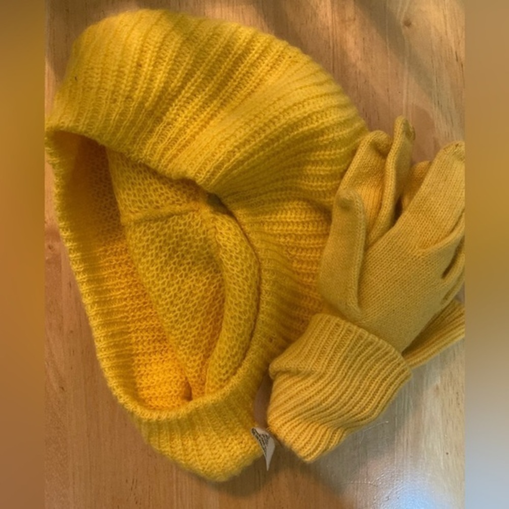 Yellow Gloves and Knit hat
